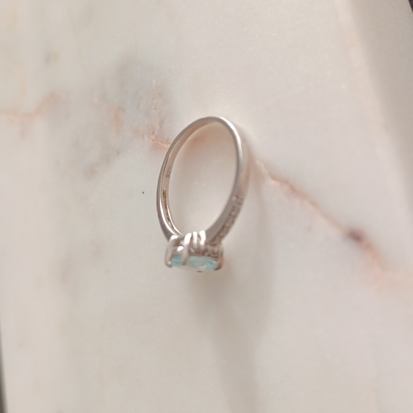Aquamarine and Diamond Sterling Silver Ring Size 7.5 - Picture 12 of 14